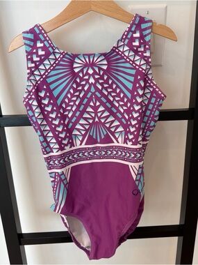 Girls' Purple & Aqua Geometric Gymnastics Leotard